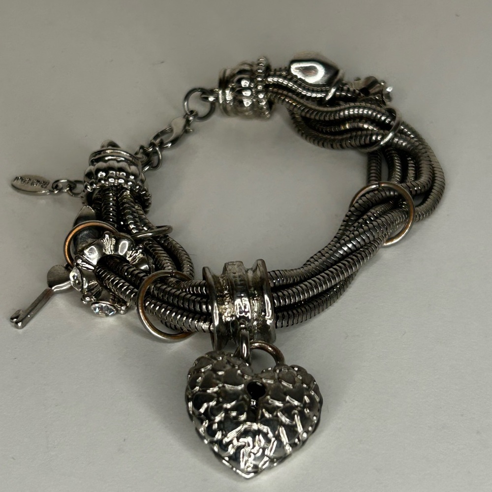 Traci Lynn Silver Heart Charm Bracelet